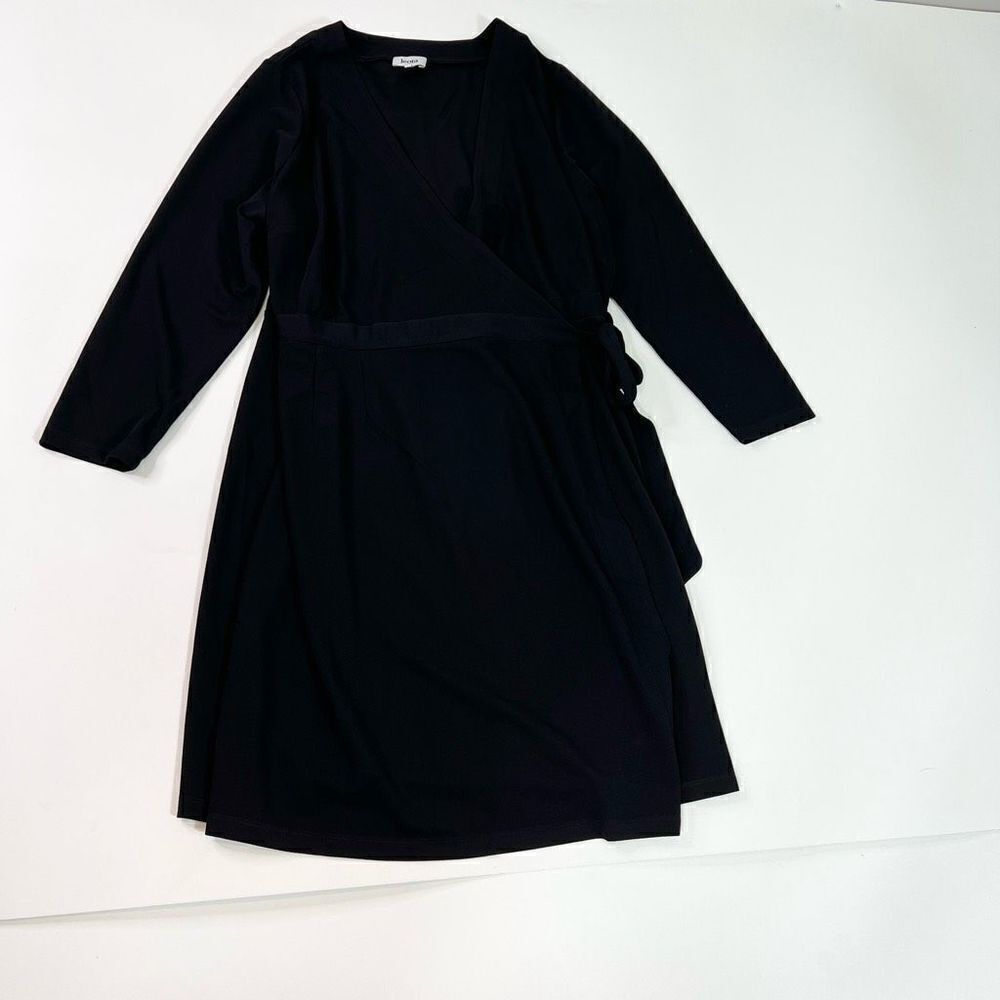 Leota Midi Wrap Dress Womens 2X Black Deep‎ V-Neck Long Sleeve Solid Tie